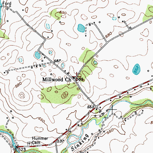 Topographic Map of Millwood Church, KY