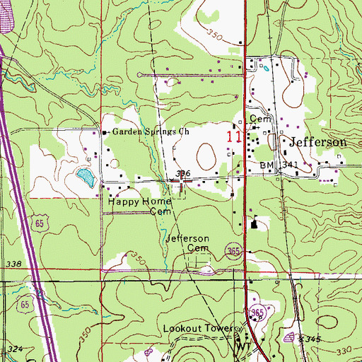 Topographic Map of Happy Home Cemetery, AR