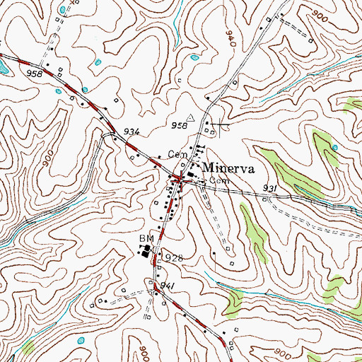 Topographic Map of Minerva, KY