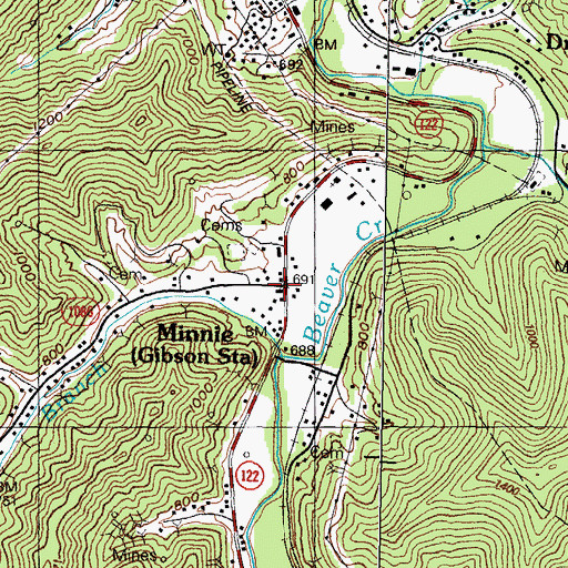 Topographic Map of Minnie, KY