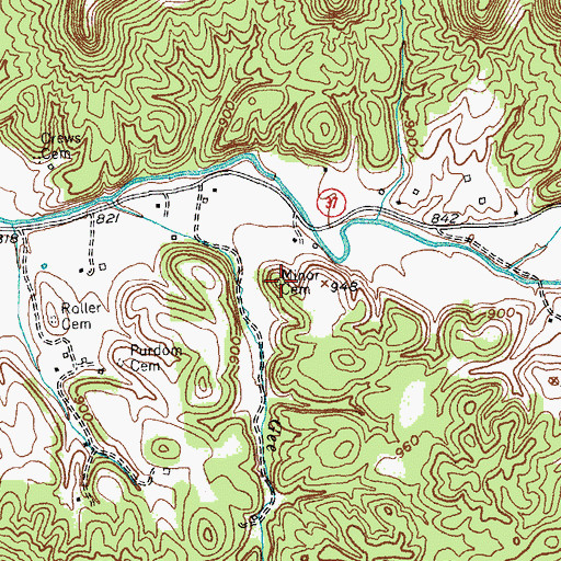 Topographic Map of Minor Cemetery, KY