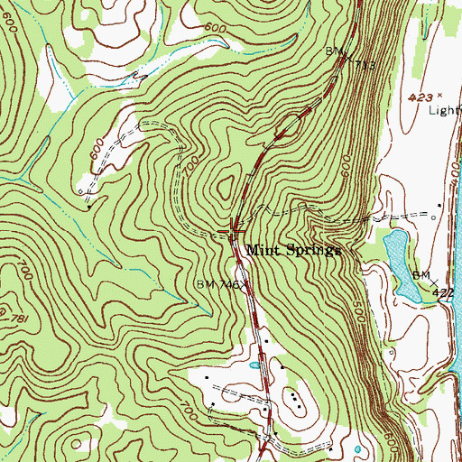 Topographic Map of Mint Springs, KY