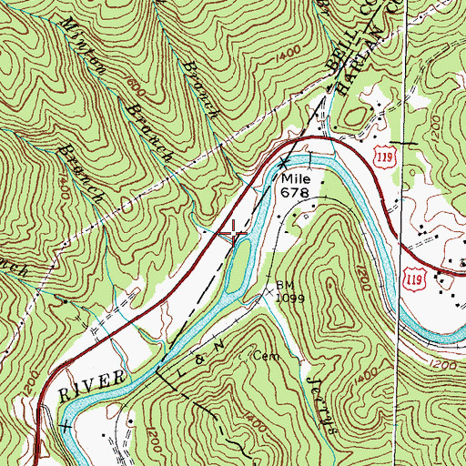 Topographic Map of Minton Branch, KY