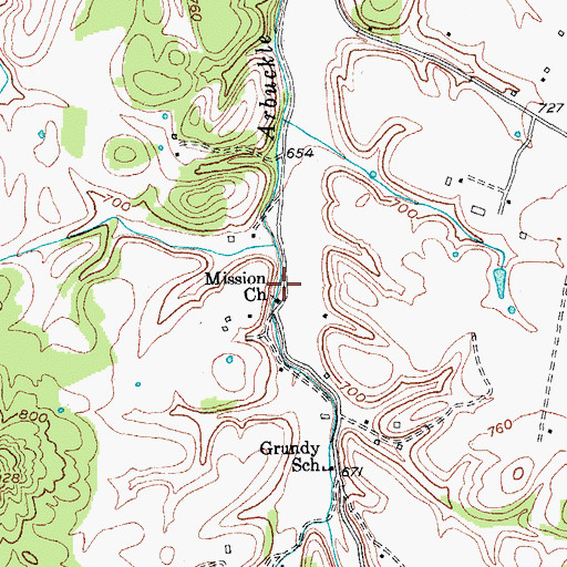 Topographic Map of Mission Church, KY