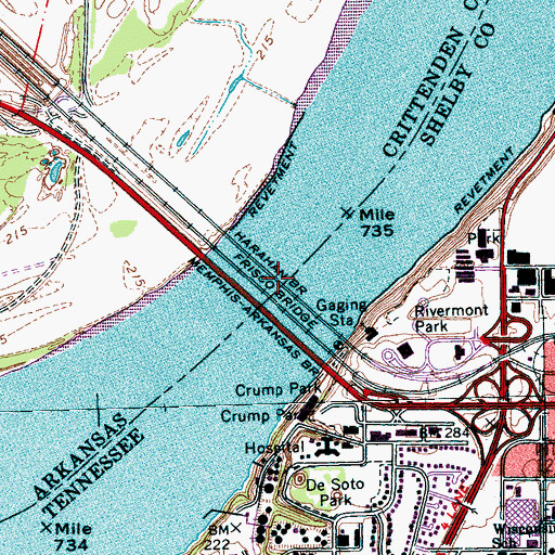 Topographic Map of Harahan Bridge, AR