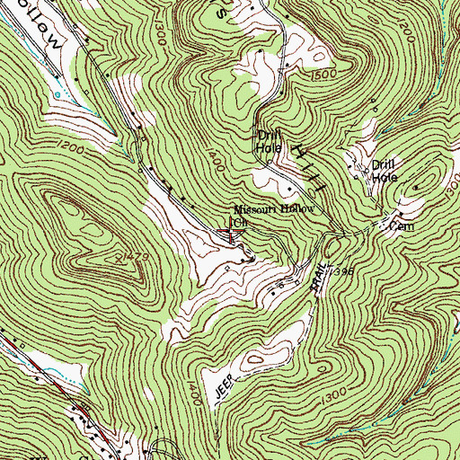 Topographic Map of Missouri Hollow Church, KY