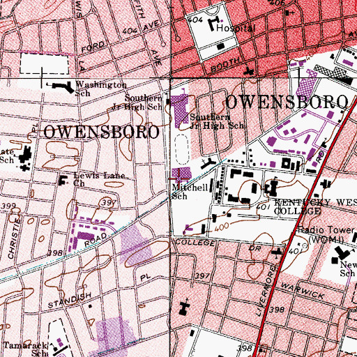 Topographic Map of Mitchell School, KY