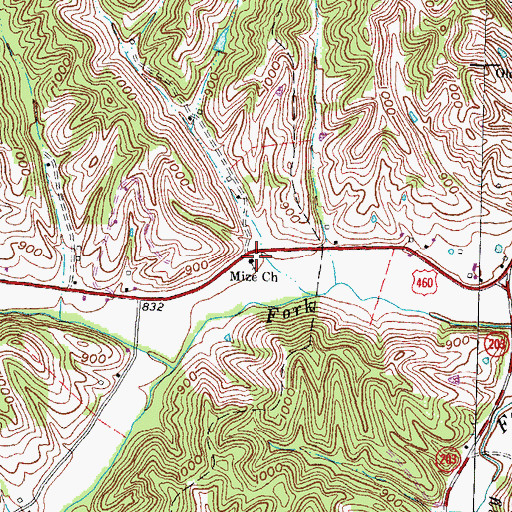 Topographic Map of Mize Church, KY