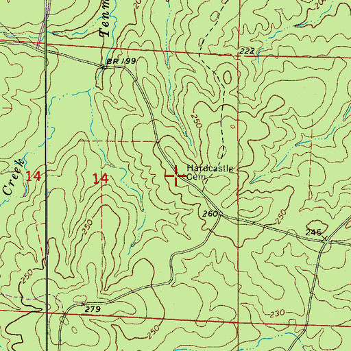 Topographic Map of Hardcastle Cemetery, AR