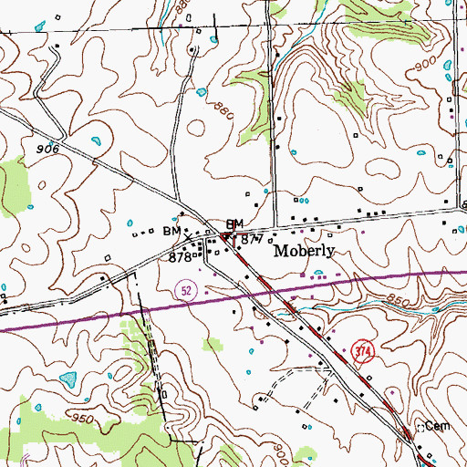 Topographic Map of Moberly, KY