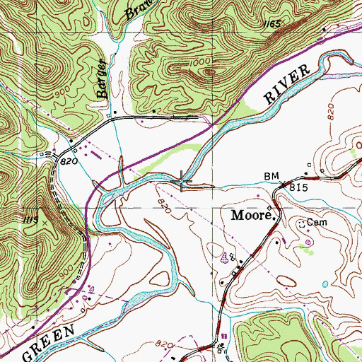 Topographic Map of Moccasin Creek, KY