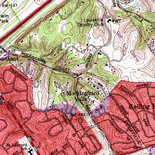 Topographic Map of Mockingbird Valley, KY