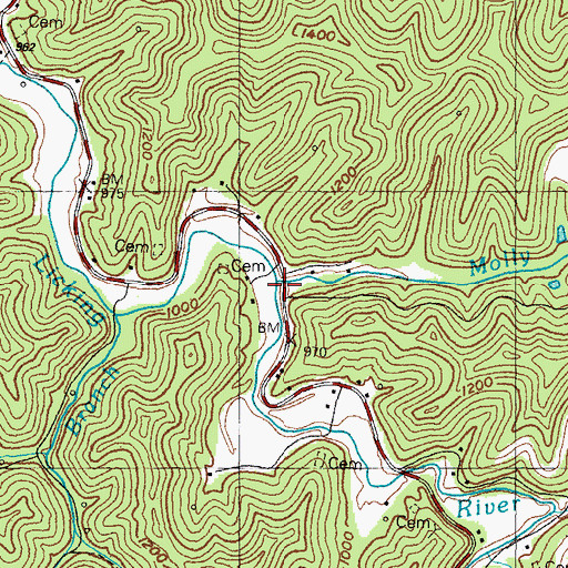 Topographic Map of Molly Branch, KY