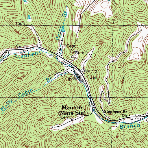 Topographic Map of Molly Cabin Branch, KY