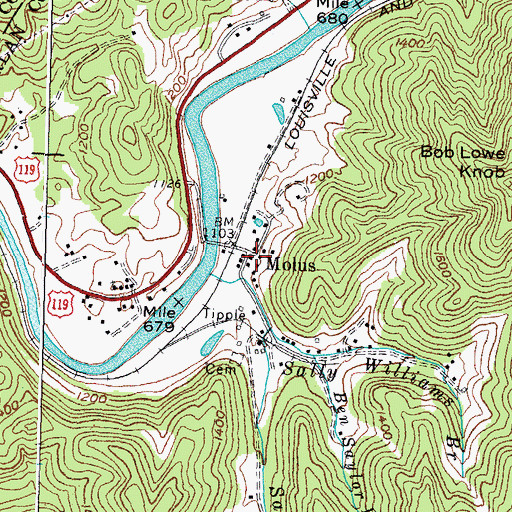 Topographic Map of Molus, KY