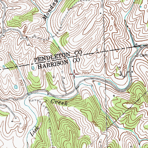 Topographic Map of Monday Branch, KY