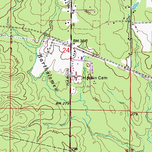 Topographic Map of Hardin Cemetery, AR