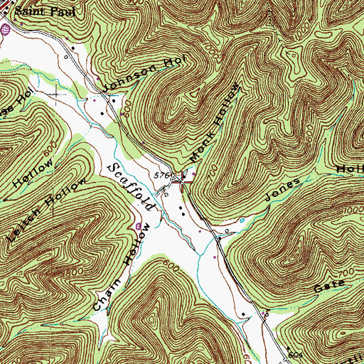 Topographic Map of Monk Hollow, KY