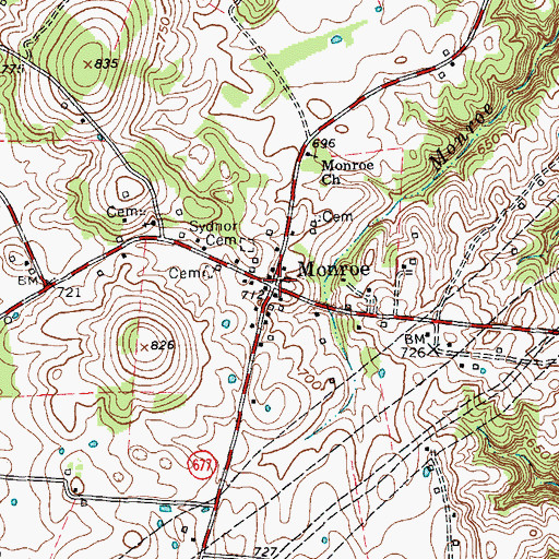Topographic Map of Monroe, KY