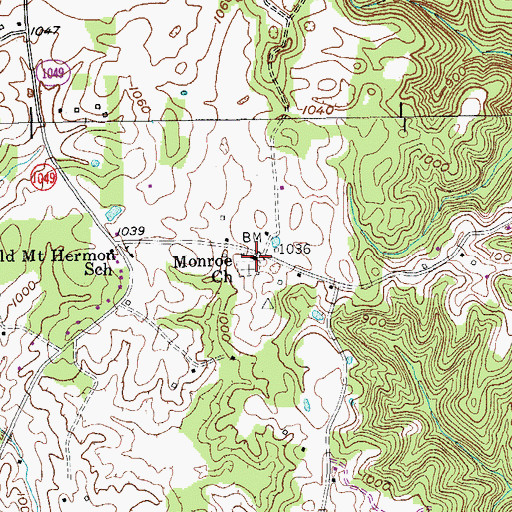 Topographic Map of Monroe Church, KY