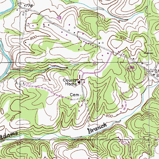 Topographic Map of Monroe County Home, KY