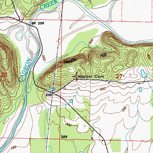 Topographic Map of Hardin Cemetery, AR