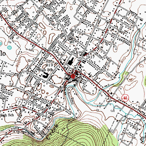 Topographic Map of Monticello, KY