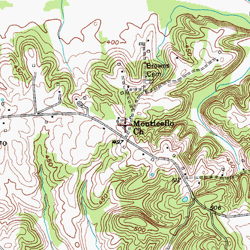 Topographic Map of Monticello Church, KY