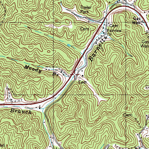 Topographic Map of Moody Branch, KY
