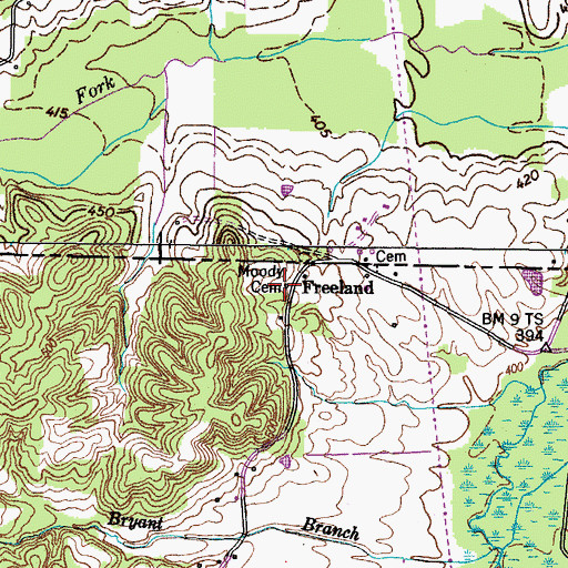 Topographic Map of Moody Cemetery, TN