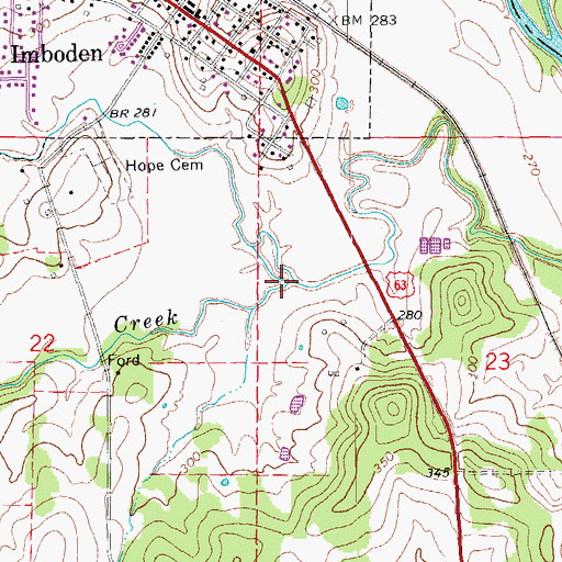 Topographic Map of Harding Creek, AR