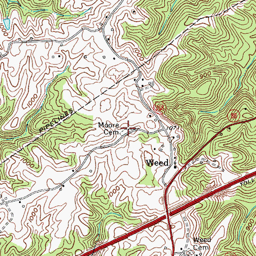Topographic Map of Moore Cemetery, KY