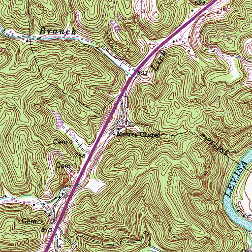Topographic Map of Moores Chapel, KY