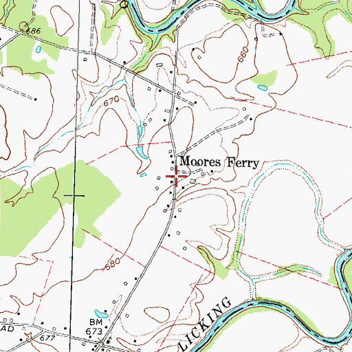 Topographic Map of Moores Ferry, KY