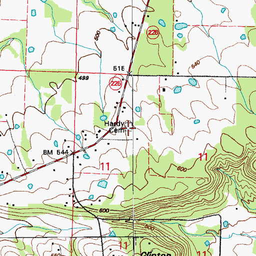 Topographic Map of Hardy Cemetery, AR