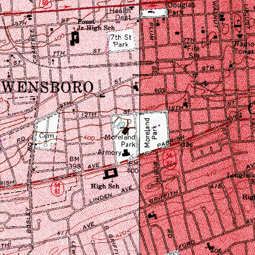 Topographic Map of Moreland Park, KY