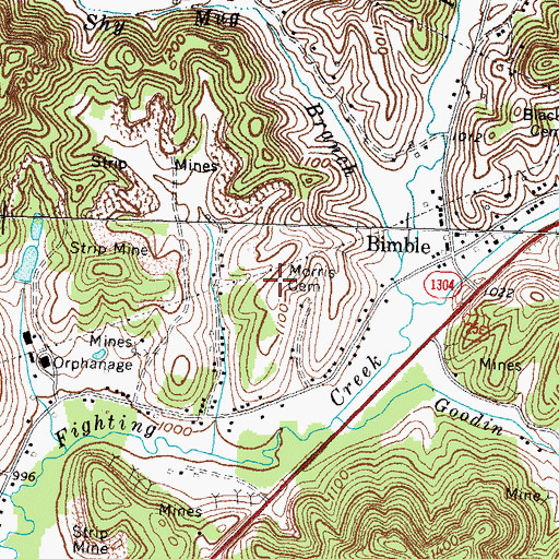 Topographic Map of Morris Cemetery, KY