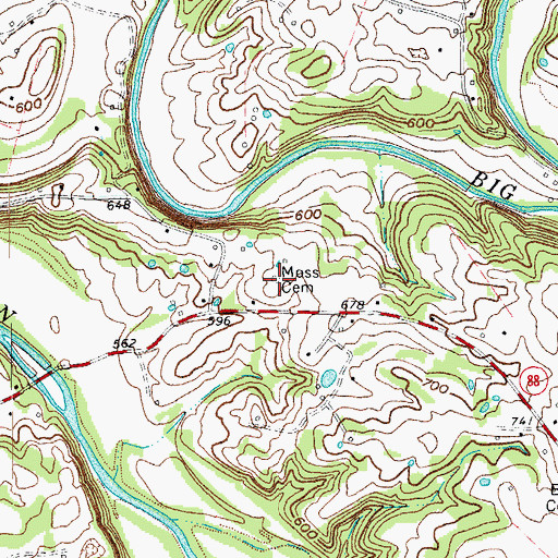 Topographic Map of Moss Cemetery, KY