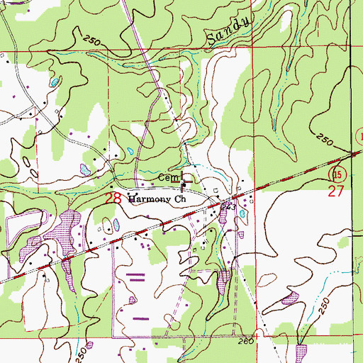 Topographic Map of Harmony Church, AR