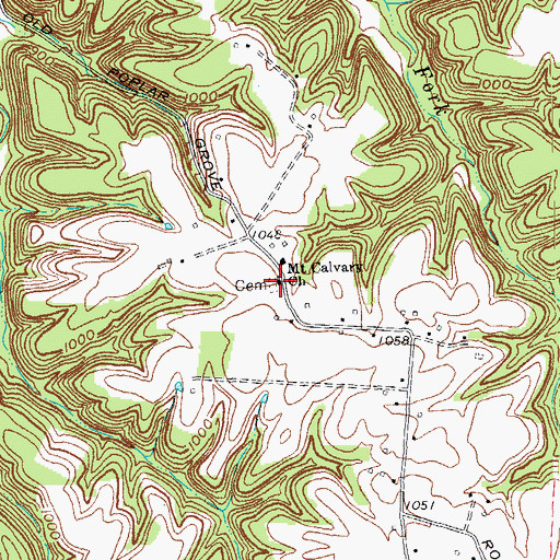 Topographic Map of Mount Calvary Church, KY