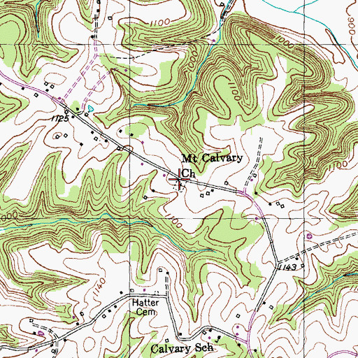 Topographic Map of Mount Calvary Baptist Church, KY
