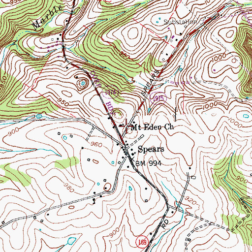 Topographic Map of Mount Eden Church, KY