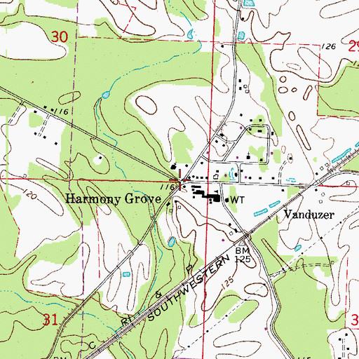 Topographic Map of Harmony Grove, AR