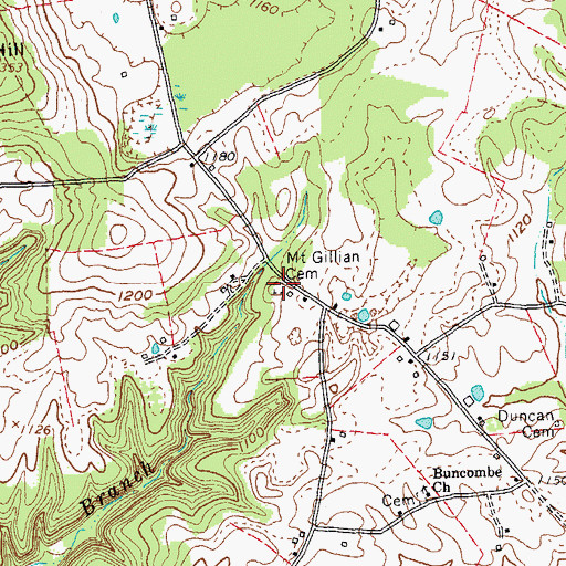 Topographic Map of Mount Gillian Cemetery, KY