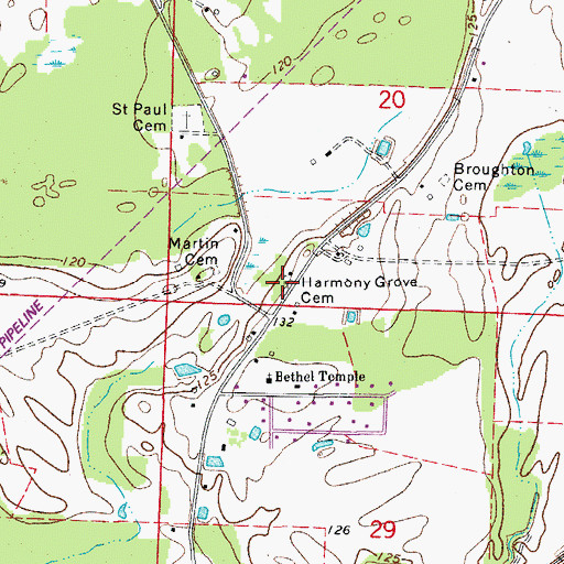 Topographic Map of Harmony Grove Cemetery, AR