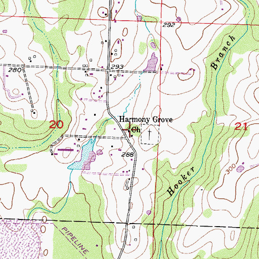 Topographic Map of Harmony Grove Church, AR