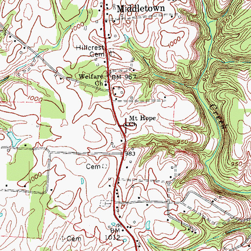 Topographic Map of Mount Hope Church, KY