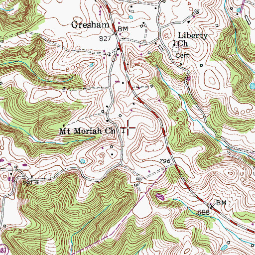 Topographic Map of Mount Moriah Church, KY