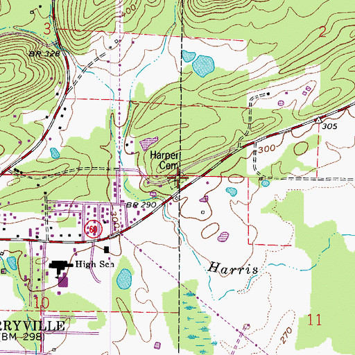 Topographic Map of Harper Cemetery, AR
