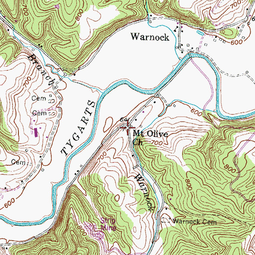 Topographic Map of Mount Olive Church, KY